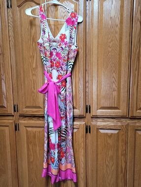 Ted Baker White Floral Maxi Jumpsuit with Pink Sash